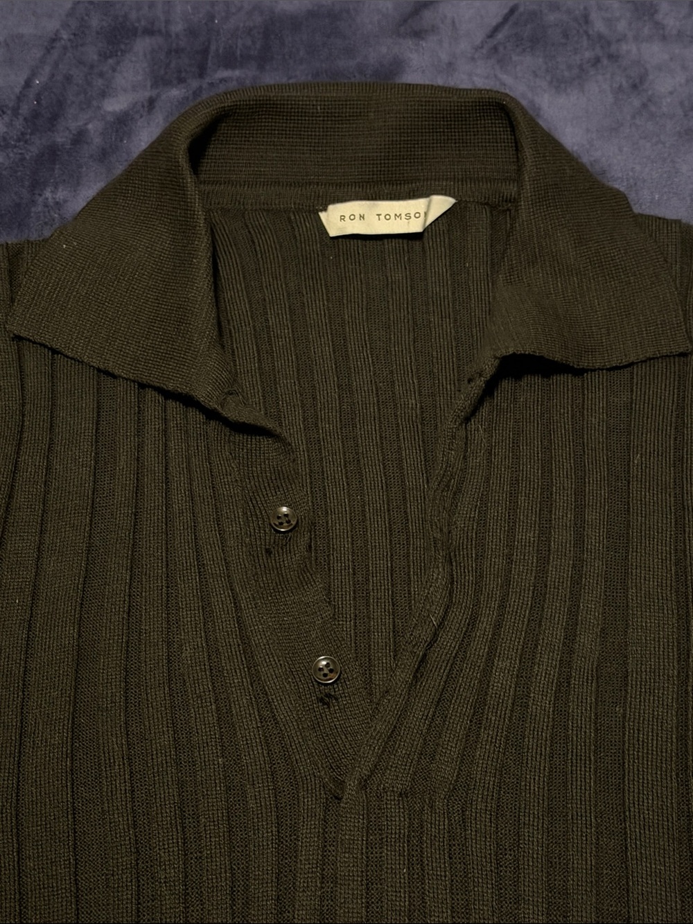 Ron Tomson Men's Black Ribbed V-Neck Short Sleeve Polo Sweater